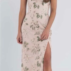 Jenny Yoo Mercy Enchanted Floral Embroidery Dress in Soft Blush
